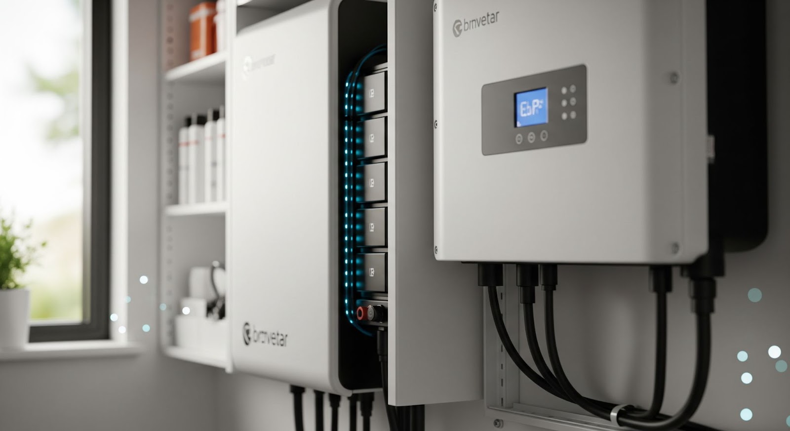 Close-up of Home Battery Storage units installed in a UK household, enabling reliable energy storage.