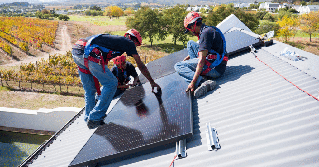 A digital tablet displaying energy consumption patterns and solar ROI data, illustrating the Off Grid Group data-driven consultation process.