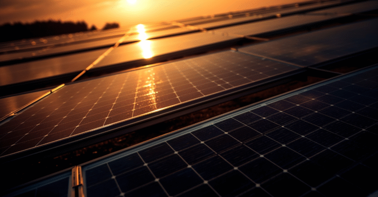 Modern residential solar panel installation on a dark tile roof under a clear sky, representing high-efficiency home energy solutions.