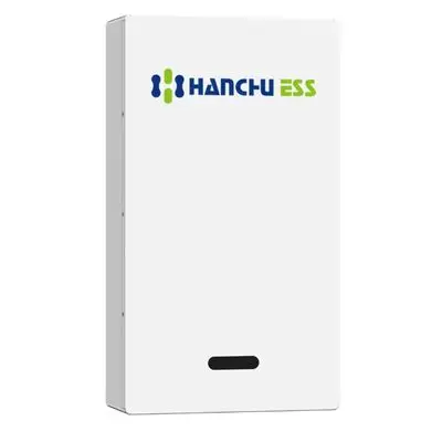 Front view of a white Hanchu ESS 5.12kWh residential solar battery storage unit, featuring the Hanchu logo and a sleek, minimalistic design.